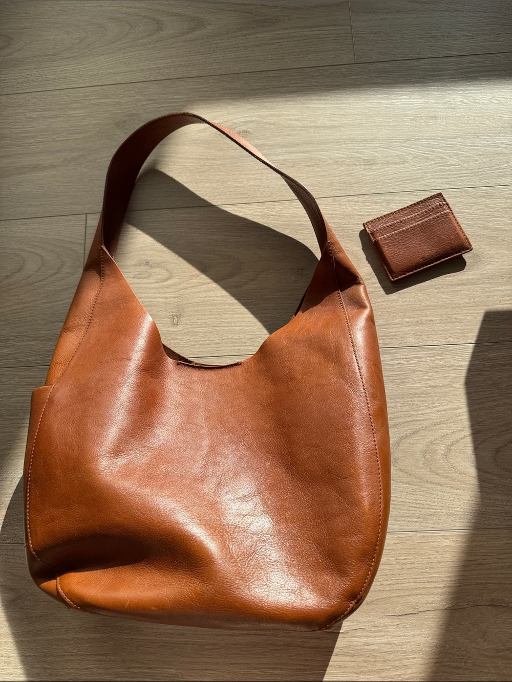 Madewell Slouchy Brown Leather Shoulder Bag plus Slim Wallet Bundle Minimal Hobo